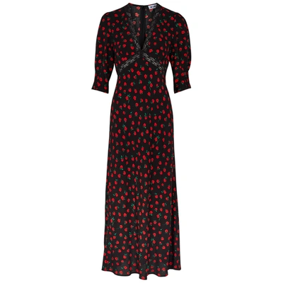 Shop Rixo London Gemma Floral-print Midi Dress In Black And Red