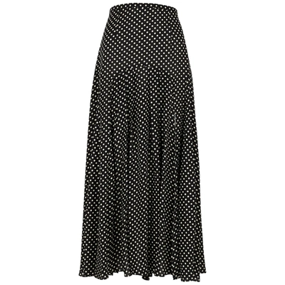 Shop Rixo London Claire Polka-dot Pleated Cotton-blend Midi Skirt In Black And White