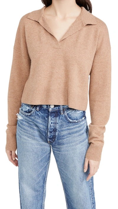 Shop Reformation Cashmere Polo Sweater In Camel