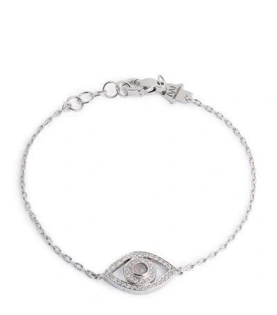 Shop Netali Nissim White Gold, White Diamond And Rose Quartz Mini Eye Bracelet