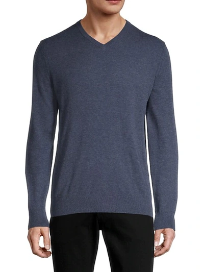 Shop Theory V-neck Merino Wool-blend Sweater In Indigo