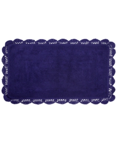 Laura Ashley Crochet Reversible Cotton Bath Rug, 21" X 34" In Indigo