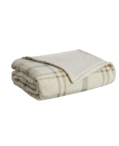 Shop London Fog Popcorn Plaid Plush Blanket, Twin/twin Xl Bedding In Gray/neutral