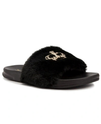Shop Juicy Couture Women's Windy Faux Fur Sandal Slide Women's Shoes In Black