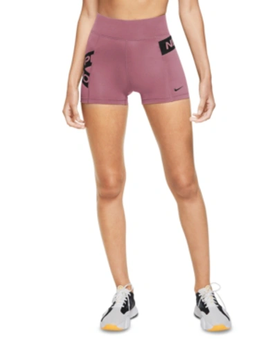 Shop Nike Women's Pro Bike Shorts In Desert Berry/black