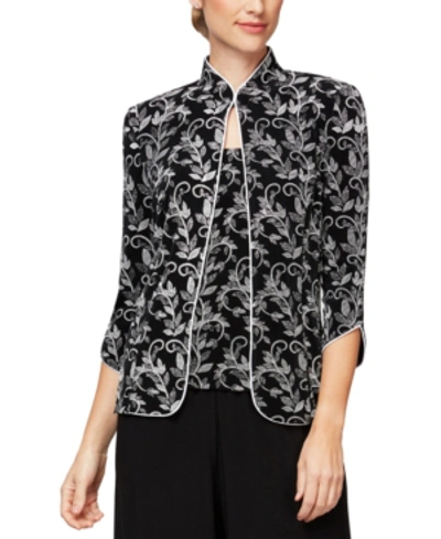 Shop Alex Evenings Mandarin-collar Floral-print Twinset In Black/white