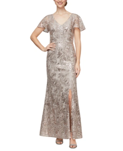 Shop Alex Evenings Sequinned Gown In Taupe