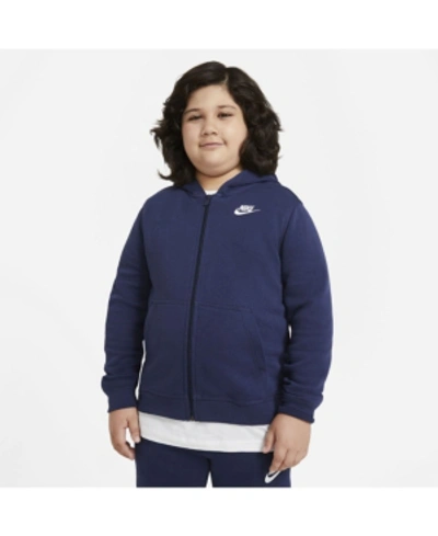 Shop Nike Big Boys Sportswear Club Fleece Full-zip Hoodie (extended Size) In Midnight Navy
