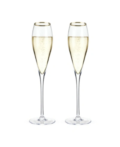 Shop Viski Gold-rimmed Crystal Champagne Flutes Set Of 2, 8 oz In Clear