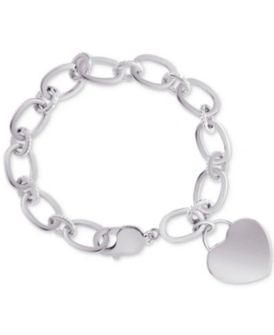 Macy's Diamond Heart Charm Bracelet (1/10 Ct. T.w.) In Sterling Silver Or 14k Gold-plated Sterling Silver In Sterling Silver