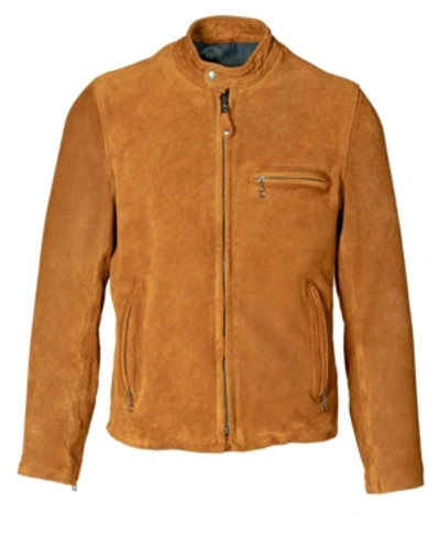 Shop Schott Men's Hand Vintage Like Cow Suede Cafe Racer Jacket In Brown