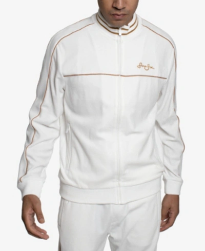 Shop Sean John Velour Men's Track Jacket With Piping In Cream