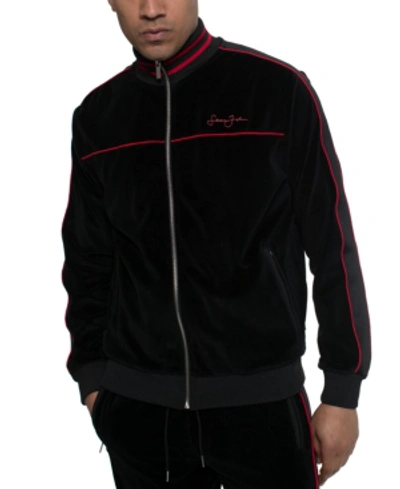 Shop Sean John Velour Men's Track Jacket With Piping In Black