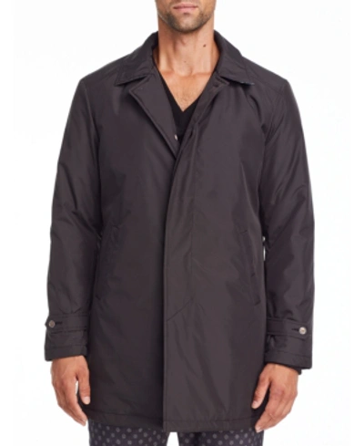 Shop Tallia Men's Slim Fit Black/blue Trench Coat And A Free Face Mask With Purchase In Black/whit
