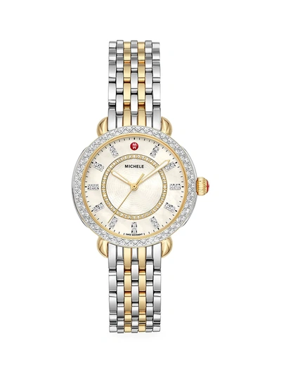 Shop Michele Women's Sidney Classic Two-tone Yellow Goldplated Stainless Steel & Diamond Bracelet Watch