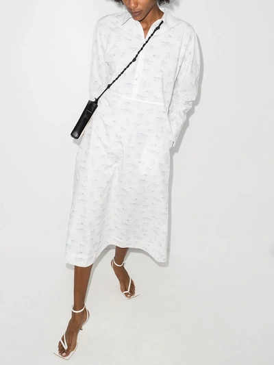 Shop Ganni Cat-print Cotton Shirtdress In White