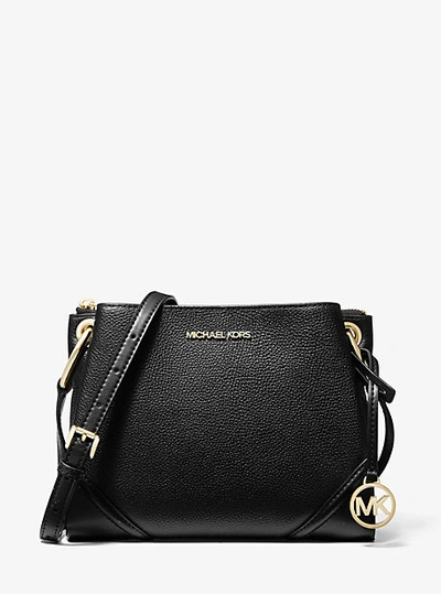 Shop Michael Kors Nicole Large Pebbled Leather Crossbody Bag In Black