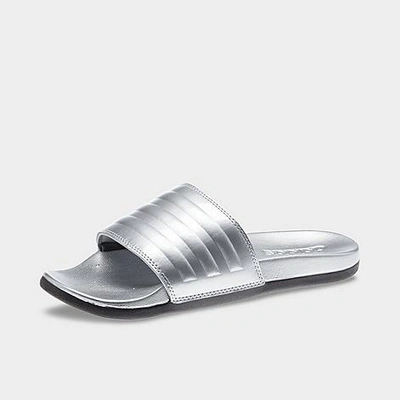 Shop Adidas Originals Adidas Women's Adilette Comfort Slide Sandals In Silver Metallic/silver Metallic/core Black