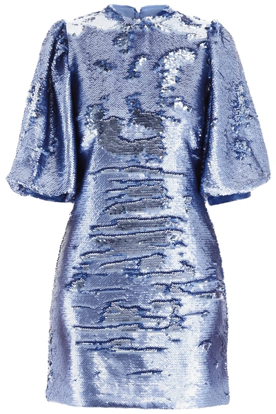 Shop Ganni Sequins Mini Dress In Blue