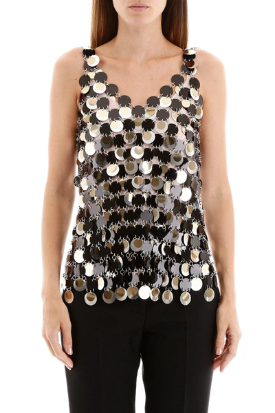 Shop Paco Rabanne Sequins Top In Black Silver Light Gold