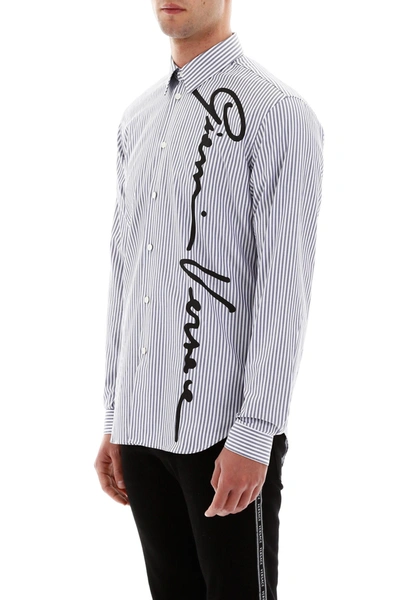 Shop Versace Gv Signature Striped Shirt In Bianco - Blu
