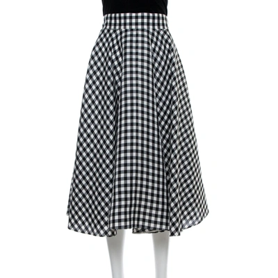 Pre-owned Dolce & Gabbana Monochrome Silk Gingham Check Flared Skirt M In Black