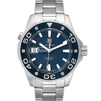 Pre-owned Tag Heuer Blue Stainless Steel Aquaracer Waj2112 Men's Wristwatch 43 Mm