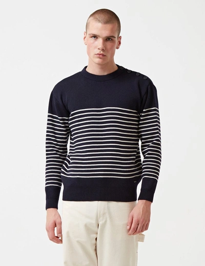 Shop Armor-lux Armor Lux Dumet Striped Knit Jumper In Navy Blue/natural