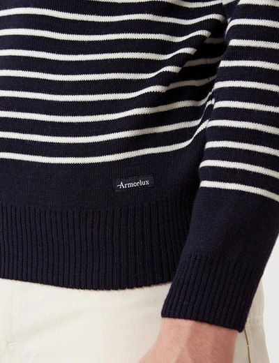 Shop Armor-lux Armor Lux Dumet Striped Knit Jumper In Navy Blue/natural