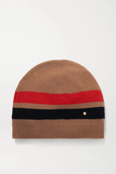 Shop Burberry Striped Merino Wool And Cashmere-blend Beanie In Camel