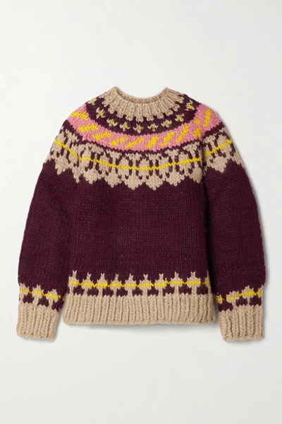 Shop Tory Burch Fair Isle Wool Sweater In Burgundy