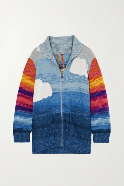 Shop Stella Mccartney Kind Intarsia Wool And Cotton-blend Cardigan In Blue