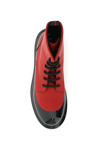 Shop Alexander Mcqueen Hybrid Lace-up Ankle Boots In Bordeaux Black