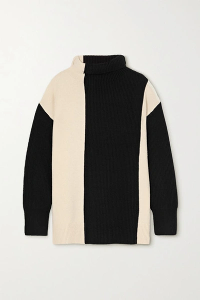 Shop Joseph Two-tone Merino Wool Turtleneck Sweater In Black