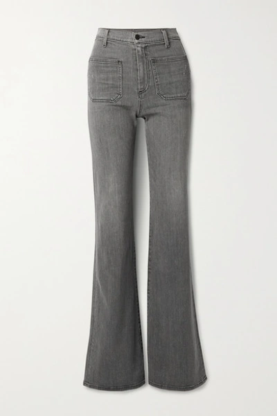 Shop Nili Lotan Florence Distressed High-rise Flared Jeans In Gray