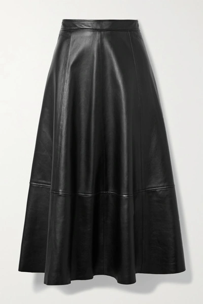 Shop Co Paneled Leather Midi Skirt In Black