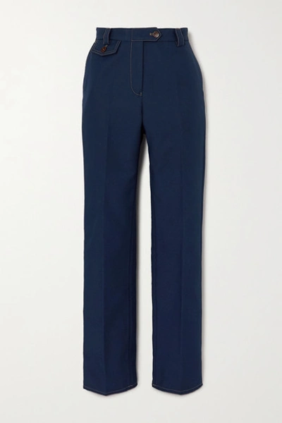 Shop Wales Bonner Isaacs Topstitched Twill Straight-leg Pants In Navy
