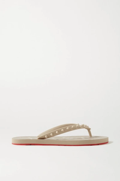 Shop Christian Louboutin Loubi Flip Spiked Rubber Flip Flops In Beige