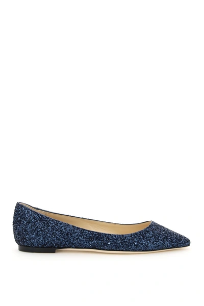 Shop Jimmy Choo Glitter Romy Flats In Navy