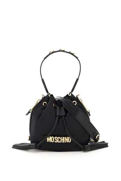 Shop Moschino Small Bucket Bag  Lettering In Nero