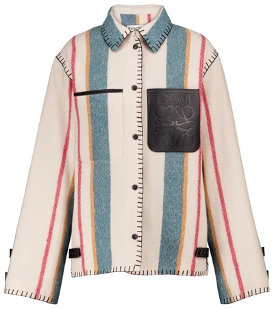 Shop Loewe Striped Wool Flannel Shirt Jacket In Multicoloured