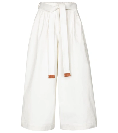 Shop Loewe Belted Denim Culottes In White