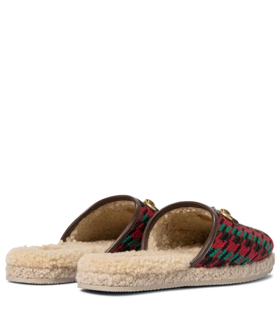 Shop Gucci Houndstooth Slippers In Red