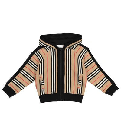 Shop Burberry Icon Stripe Cotton Hoodie In Beige