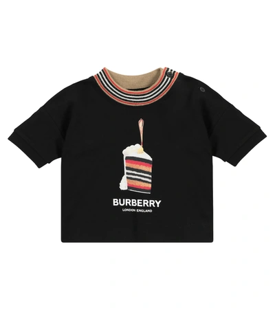 Shop Burberry Baby Printed Cotton T-shirt In Black