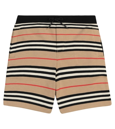 Shop Burberry Icon Stripe Cotton Shorts In Beige