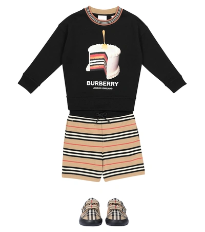 Shop Burberry Icon Stripe Cotton Shorts In Beige