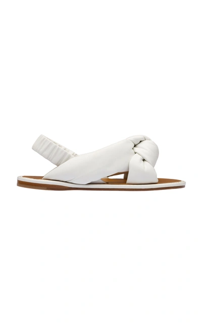 Shop Miu Miu Puffy Leather Sandals In White