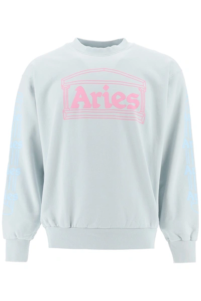 Shop Aries Logo Print Sweatshirt In Pale Blue
