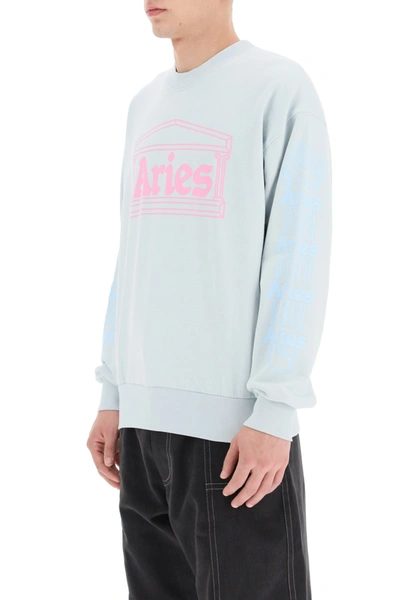 Shop Aries Logo Print Sweatshirt In Pale Blue